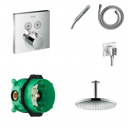 Hasgrohe ShowerSelect thermostat, ibox, handshower set, ceiling overhead shower head 300mm